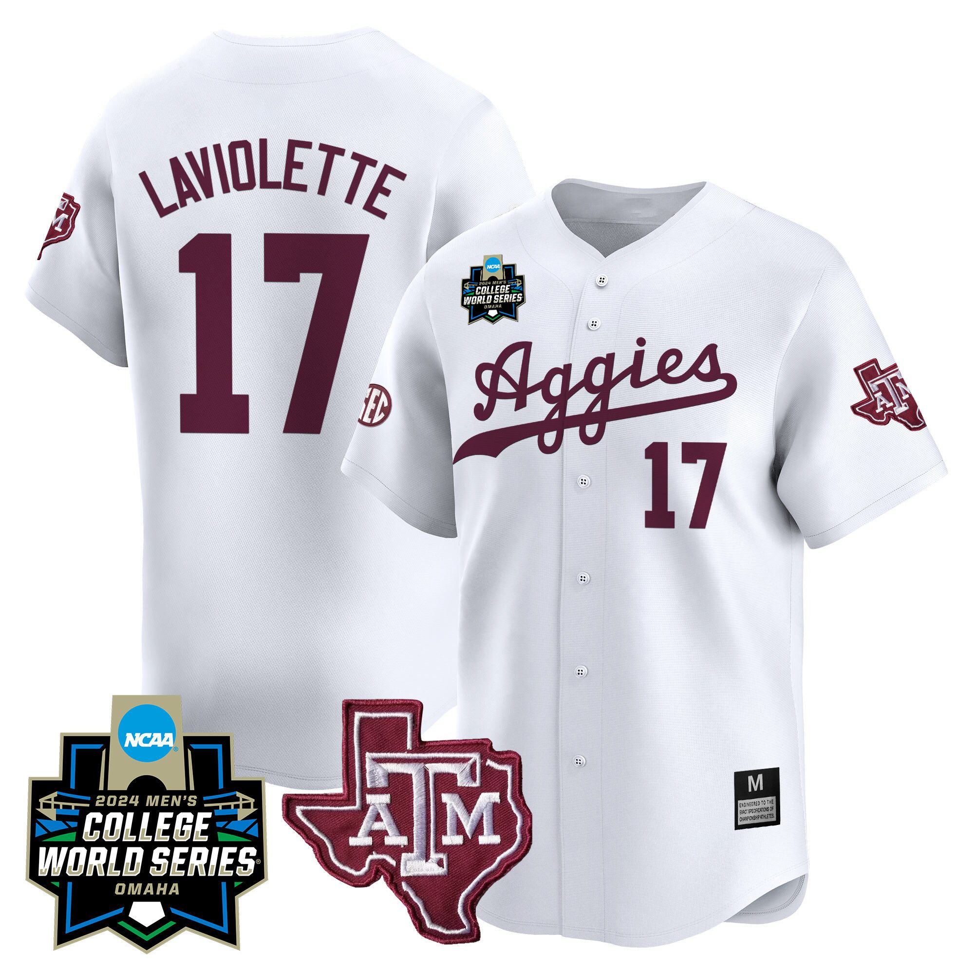 Men Texas A&M Aggies #17 Laviolette White 2024 College World Series Vapor Premier Limited NCAA Jersey->indianapolis colts->NFL Jersey